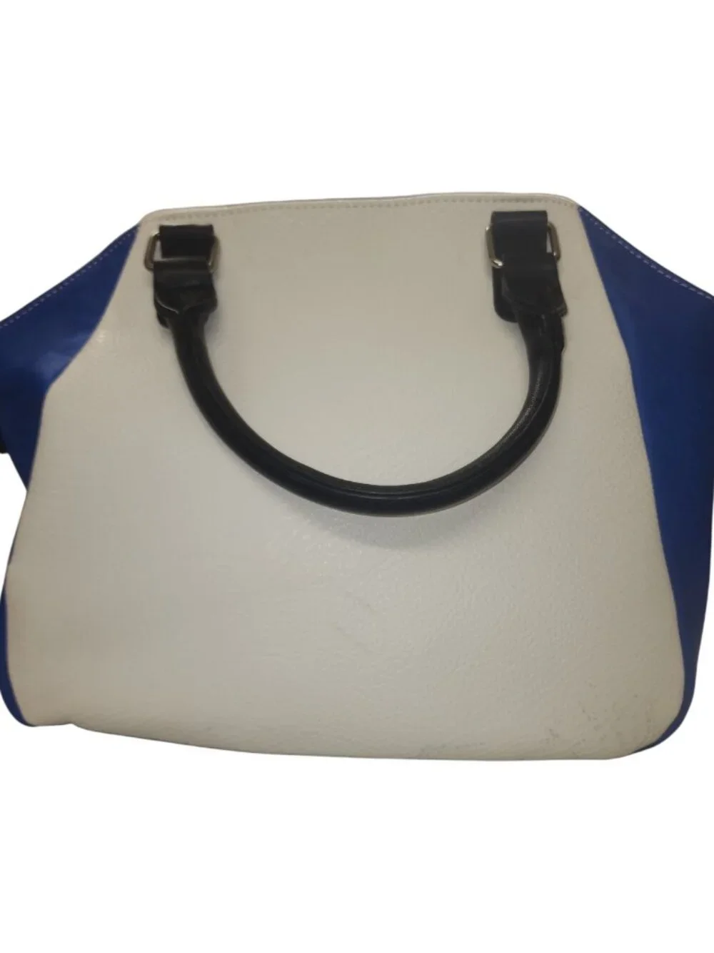 Studded Satchel Bag Color Block Cobalt Blue White Moto Rocker Chic Top Handle - Picture 3 of 16